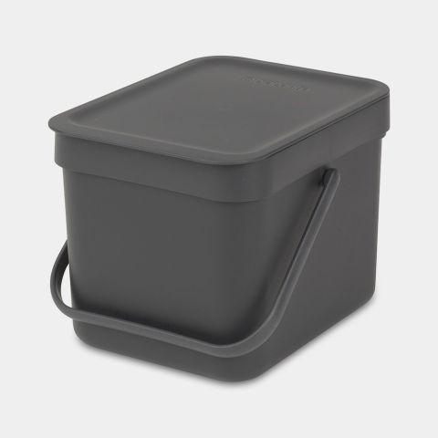 Petite poubelle à compost avec sacs compostables inclus - Volume XS de 6 Litres - Brabantia Sort & Go - Grey_0