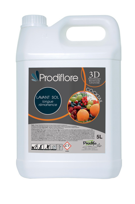 Prodiflore 3d detergent desodorisant desinfectant sol longue duree ph:6,5 parfum cocktail bidon de 5l_0