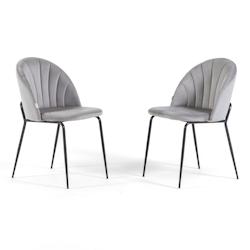 RATTATAN Lot de 2 chaises en velours d’intérieur, rembourrées, pieds en métal, design élégant pour cuisine, salle à manger, restaurant – Gri_0