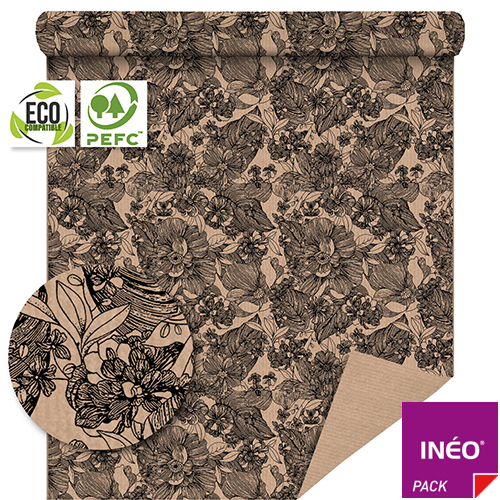 Rouleau papier kraft brun 60g imprimé tapestry noir 70cm x 50m- rouleau kraft personnalisable_0