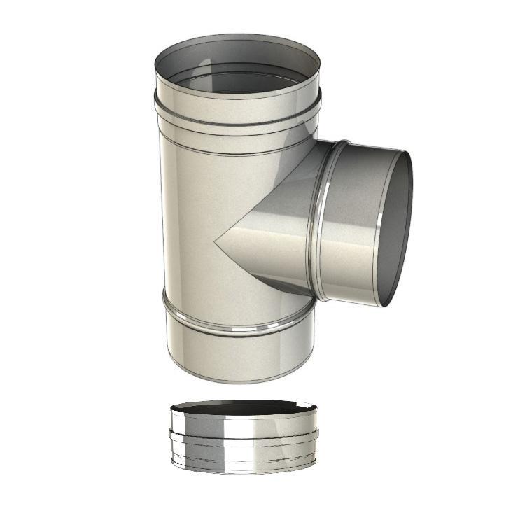 Té Équerre Ø 153 mm - Tubage flexible inox avec tampon pour Fioul/Gaz intérieur - Réf AC103 - SOVELOR-DANTHERM_0