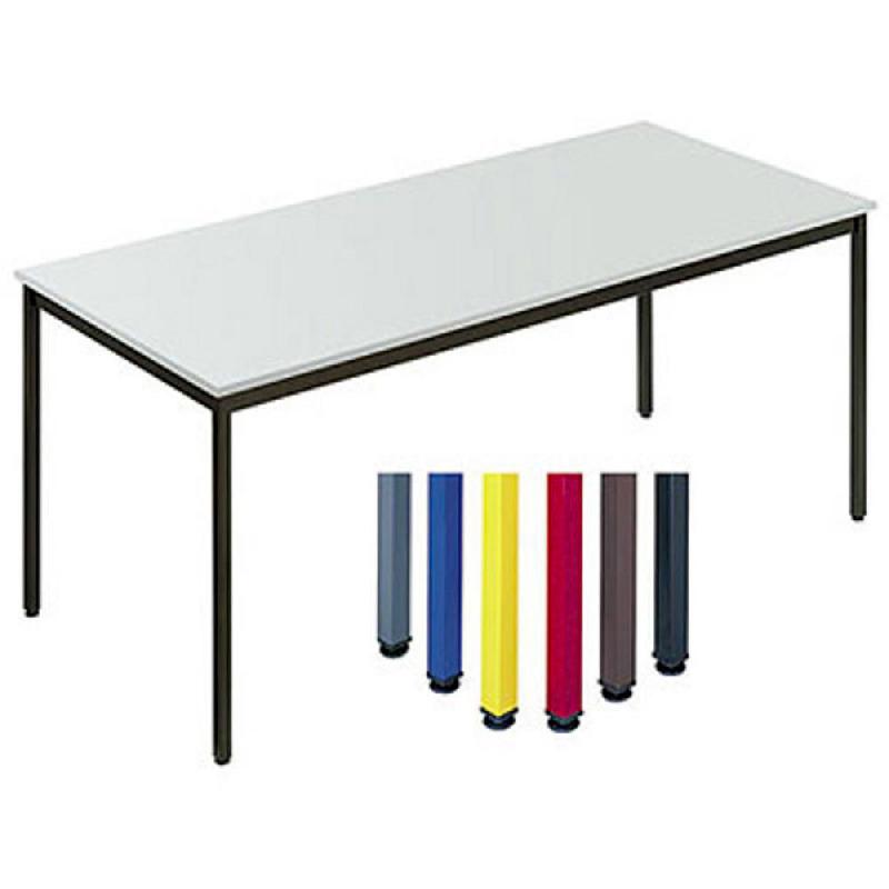 TABLE POLYVALENTE RECTANGLE - L. 180 X P. 80 CM - PLATEAU GRIS - PIEDS BLEUS