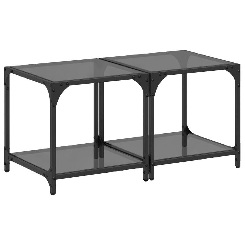 VidaXL Tables basses avec dessus en verre noir 2 pcs 40x40x40 cm acier Modèle Grandeur Pro - 845965_0