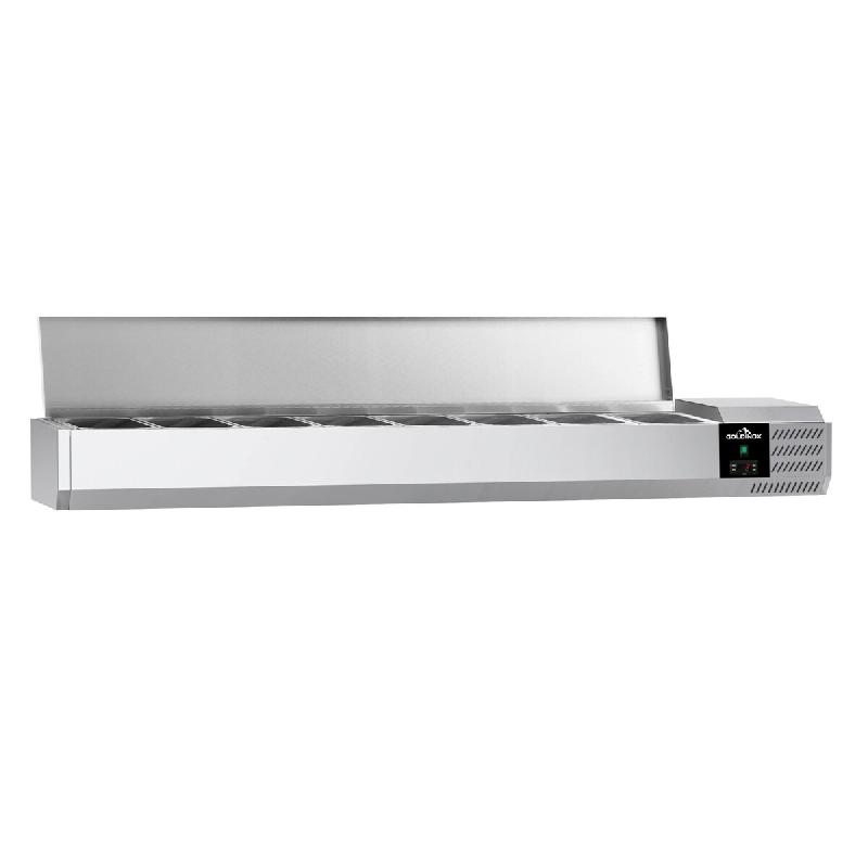 Vitrine à ingrédients réfrigérée 1800x395mm (8x GN1/3) avec couvercle inox PREMIUM - GOLDINOX - gris inox 3701770828869_0