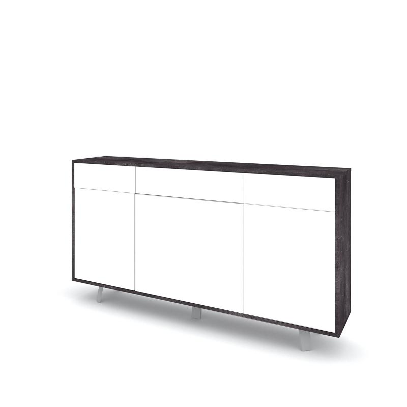 AQA Design Buffet VENBRUK avec 3 portes/3 tiroirs en mélamine pierre noire/pierre blanche L.164 P.41 H.92 MP07042 - multicolore Bois manufacturé MP0_0