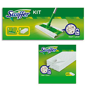 Swiffer Kit Complet Balai, 8 Lingettes Sèches + 3 Lingettes