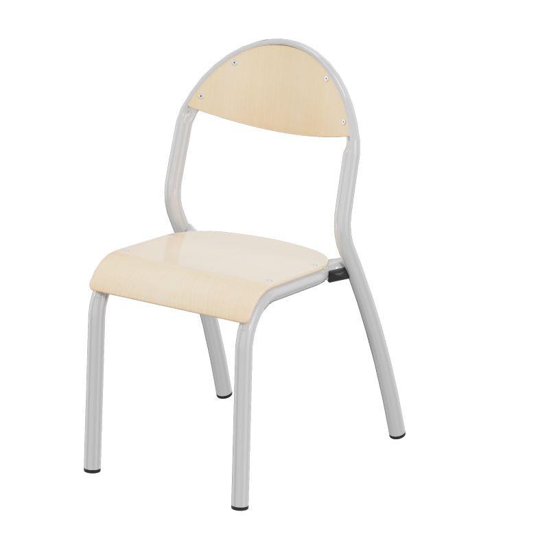 Chaise d'école maternelle empilable - 2 tailles disponibles (T2 et T3), bois hêtre, piètement époxy gris alu RAL 9006, norme NF et environnementale_0