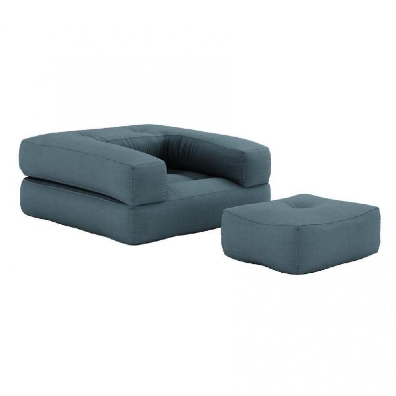 FAUTEUIL FUTON STANDARD CONVERTIBLE CUBE CHAIR COULEUR BLEU PÉTROLE_0