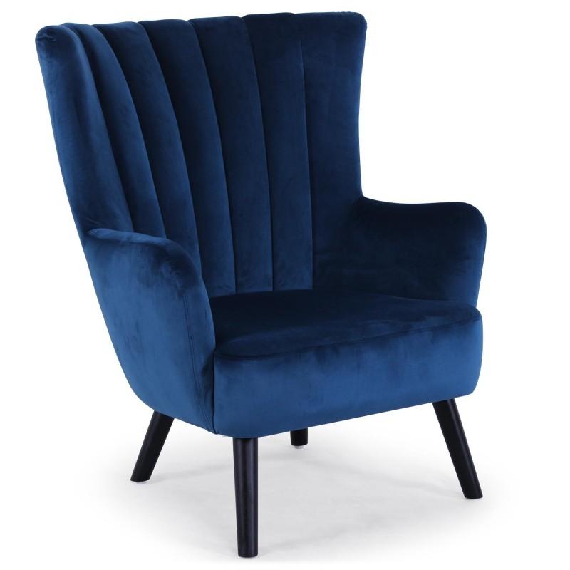 Fauteuil scandinave en velours bleu 94 cm - Paris Prix - design confortable avec dossier haut incurvé_0