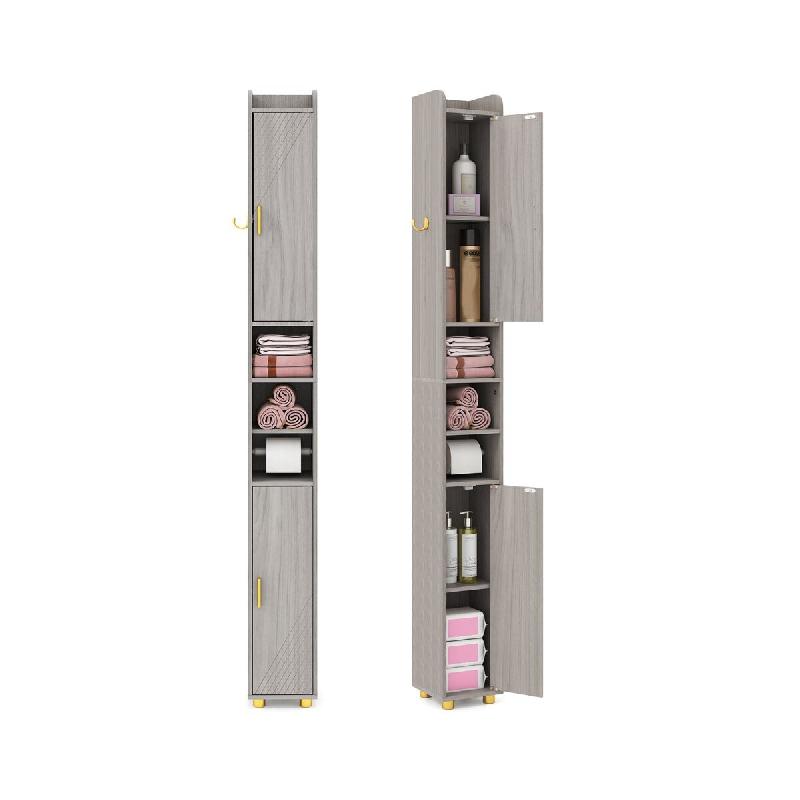 Helloshop26 - Armoire de salle de bain étroite 20 x 20 x 179 cm avec étagères réglables et crochet latéral style moderne en mdf gris 20_0010285 -_0