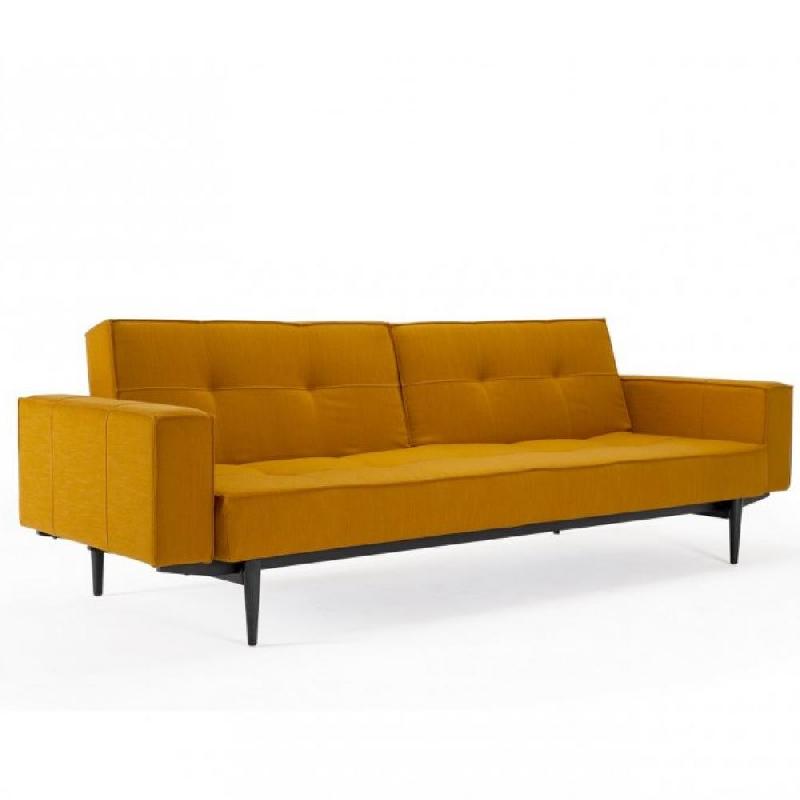 CANAPÉ CONVERTIBLE SPLITBACK STYLETTO AVEC ACCOUDOIRS PIEDS CHÊNE NOIR TISSU ELEGANCE BURNED CURRY_0