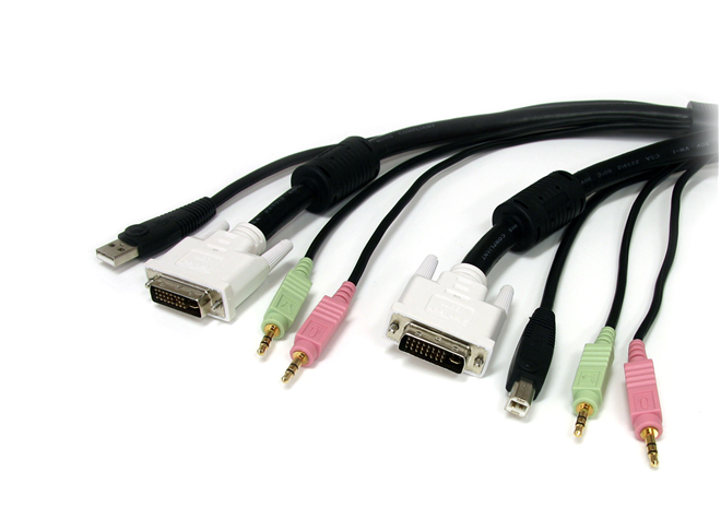 KVM USB DVI 4 en 1 avec audio et microphone - Câble 4,6m - Noir_0