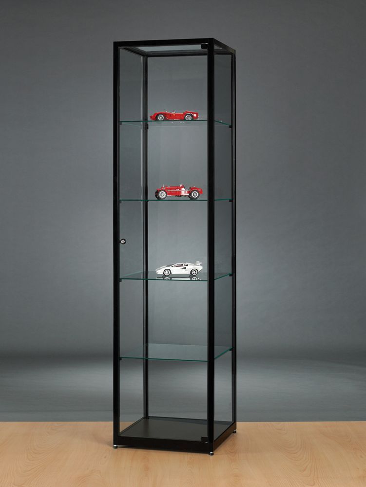 Vitrine colonne noire l 50 cm avec porte battante securisee_1