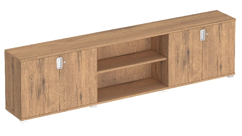 Armoire 4 portes battantes + 4 étagères amovibles et bibliothèque - L 300 cm x P 42 cm x H 76,60 cm - So Laroya_0