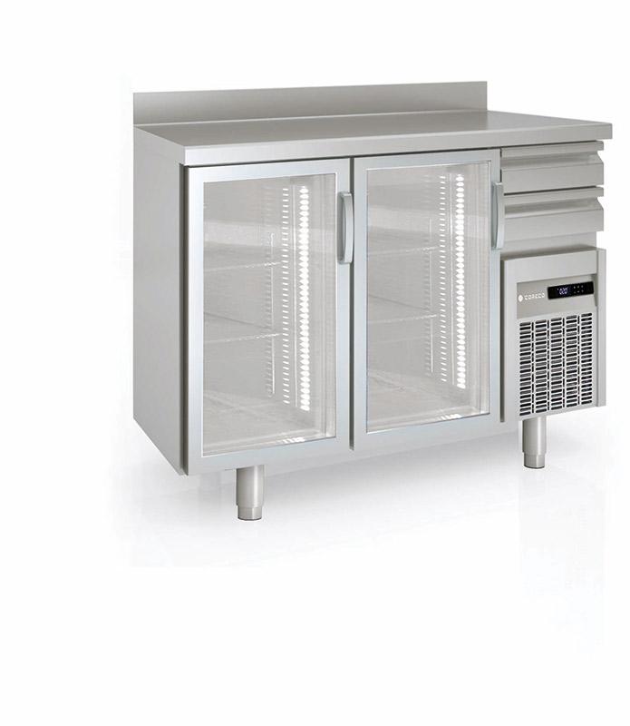 Arrière bar professionnel 600 - 2 portes vitrées et 2 tiroirs neutres - Modèle FMRV-150 - Capacité 325L_0