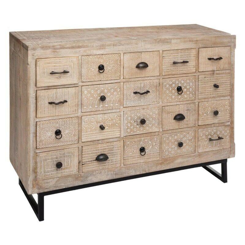 DRULINE Commode Mini Moderne Bois 2 Éventails 16 x 30 X 15 CM Marron Clair