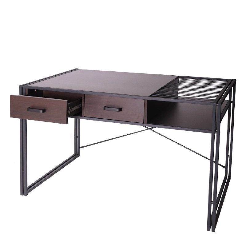 Décoshop26 - Bureau d'ordinateur avec tiroirs et compartiment de rangement design industriel 76x120x70cm brun foncé 04_0001449 - 3000499432693_0