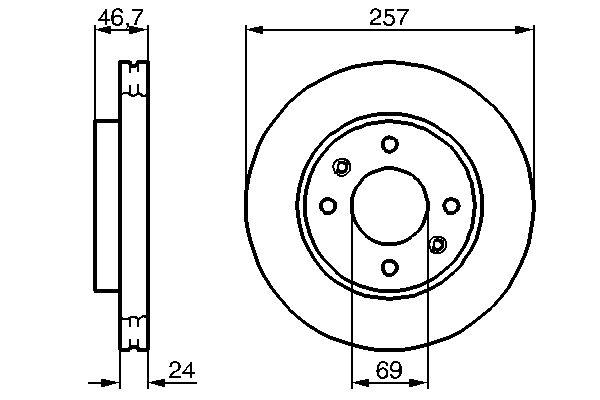 Disque de frein ventilé Bosch 0986479207 - boîte de 2 disques, avant, 4 trous, épaisseur 24 mm_0