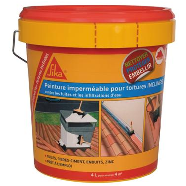 PEINTURE IMPERMÉABLE POUR TOITURE INCLINÉE SIKAGARD PRÊT À L'EMPLOI TRANSLUCIDE SEAU DE 4 LITRES