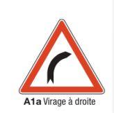 Signalisation de danger type A1a - Panneau de virage à droite - Dimensions de 500 à 1500 mm_0