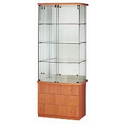 4943024 - Vitrine d'exposition professionnelle Euro 85cm avec socle mélaminé, 3 tablettes réglables, dos miroir et tiroirs_0