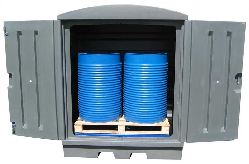 Armoire de stockage en polyéthylène - Liquides corrosifs - 2 fûts de 220 L verticaux ou petits bidons_0