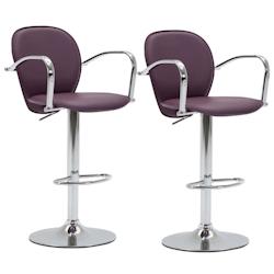 Décoshop26 - Lot de 2 tabourets de bar avec accoudoirs en PVC couleur pourpre et acier DEC029573 - 3000257442292_0