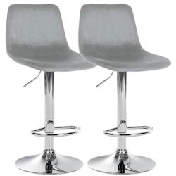 Décoshop26 - Set de 2 tabourets de bar repose-pieds en métal confortable en forme d'arc assise en velours gris 10_0004129 - gris 3000251943764_0
