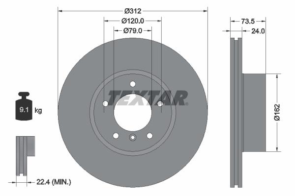 Disque de frein ventilé intérieur Textar 92176103 - avant - boîte de 1 disque_0