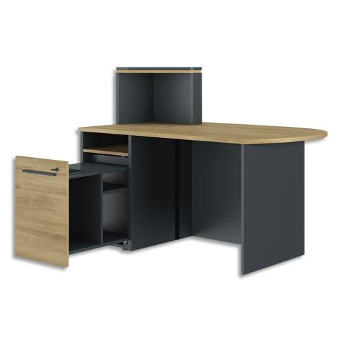 Gautier office banque d'accueil droit l145 chêne du bocage. Dimensions : l145/45 cm x h112/74 cm x p90 cm_0