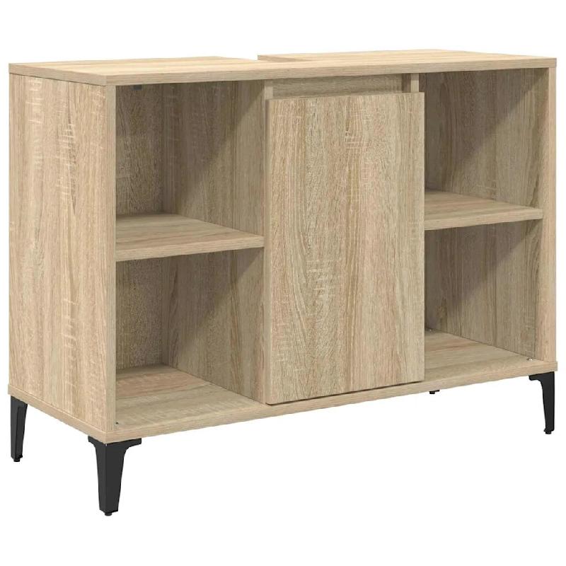 Helloshop26 - Armoire d'évier rustique avec étagère 80 x 33 x 60 cm grand espace de stockage salle de bain en bois d'ingénierie 02_0052711 - Bois_0