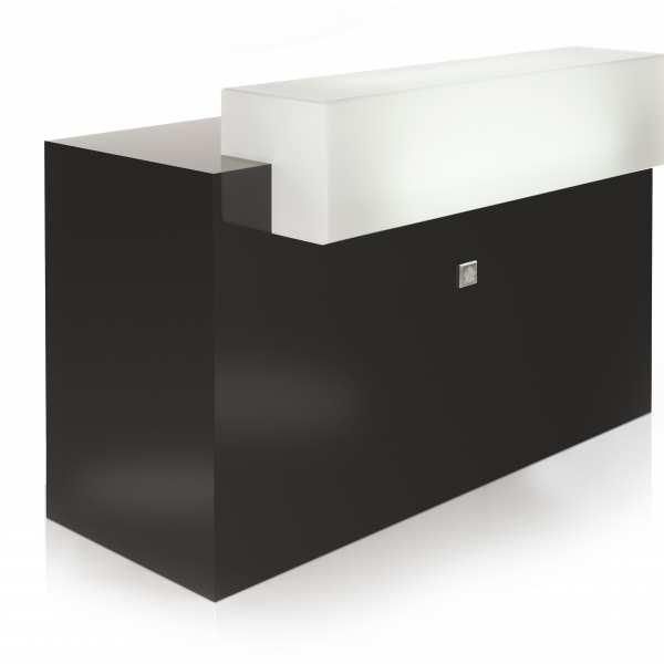 Caisse d'accueil Lumy II Max FH 1660 - Stratifié Blanc Luxe ou Noir avec caisson supérieur éclairé en plexiglas_0