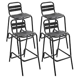 Oviala Business Lot de 4 chaises haute en aluminium noir - noir aluminium 112470_0