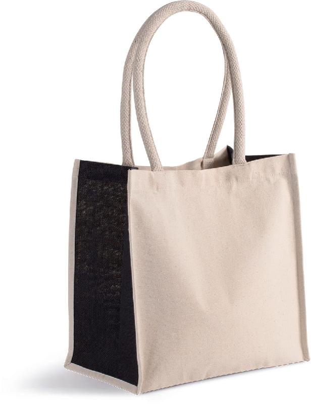 Sac cabas en coton canvas et toile de jute - 17 L - Kimood - Réf: KI0255 - Conscious collection_0