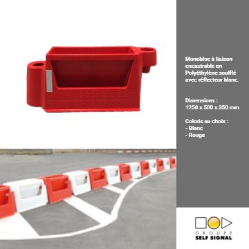 Séparateurs modulaires K16 - Monobloc en polyéthylène soufflé avec réflecteur blanc - 1250x500x350 mm - Rouge et blanc_0