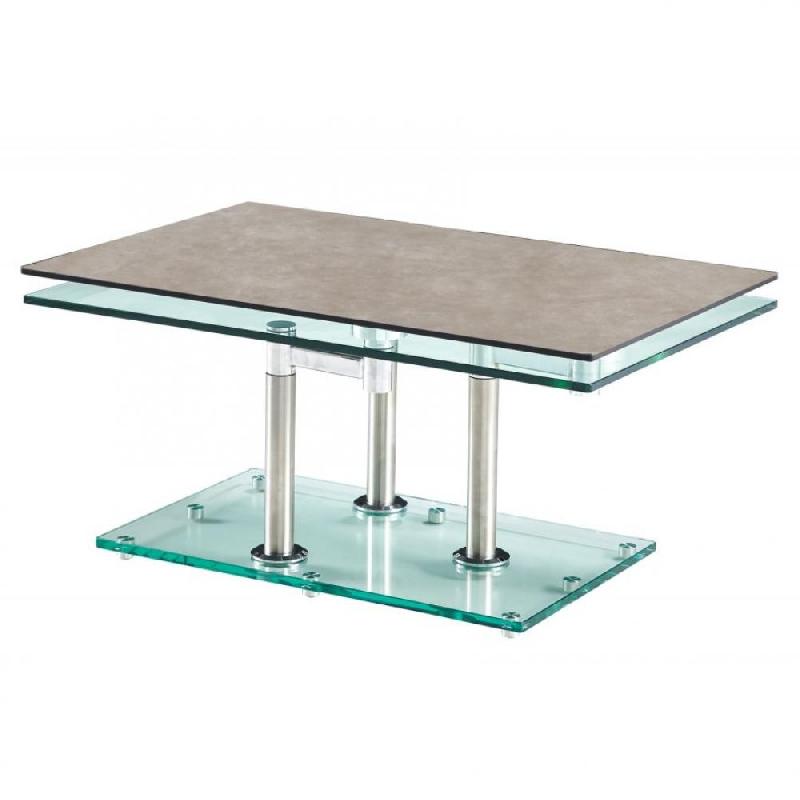 TABLE BASSE MATCH CERAMIQUE GREY 2 PLATEAUX PIVOTANTS EN VERRE PIÉTEMENT CHROME_0