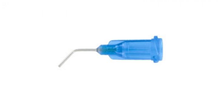 Aiguille inox courbée 45° bleu 0,41 mm - Taille 22 - Filetage luer lock - Embase PP et capillaire inox_0