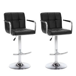 Décoshop26 - Lot de 2 tabourets de bar chaises hautes avec dossier et accoudoirs en PVC noir et acier DEC029808 - noir 3000257568213_0