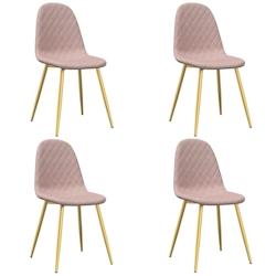 Décoshop26 - Set de 4 chaises de salle à manger en tissu velours rose couture losange pieds en fer doré DEC025653 - 3000255371617_0