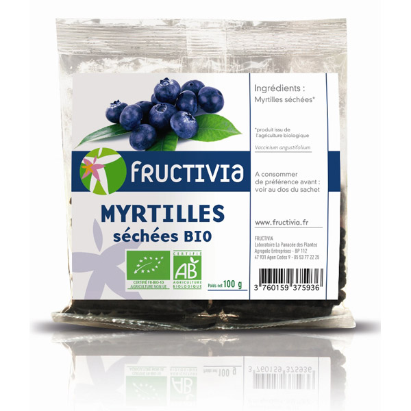 FRUCTIVIA MYRTILLES SÉCHÉES BIO 100G FRUITS SECS BIO