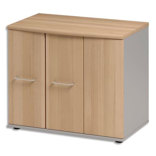 Gautier Office - Rangement bas 3 portes dont 1 coulissante, étagère réglable - Jazz hêtre gris clair - L80 x H71 x P48 cm_0