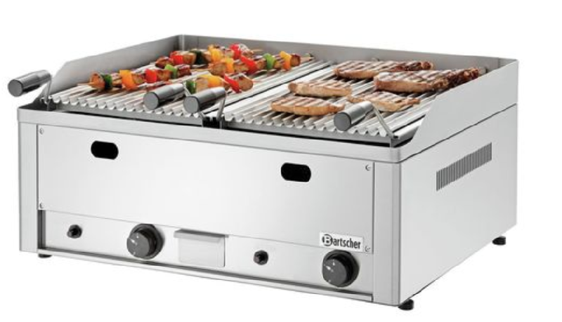 Grill à pierres de lave à gaz 2 surfaces - Bartscher - 8 kW - Acier inoxydable - Grille réglable en hauteur_0