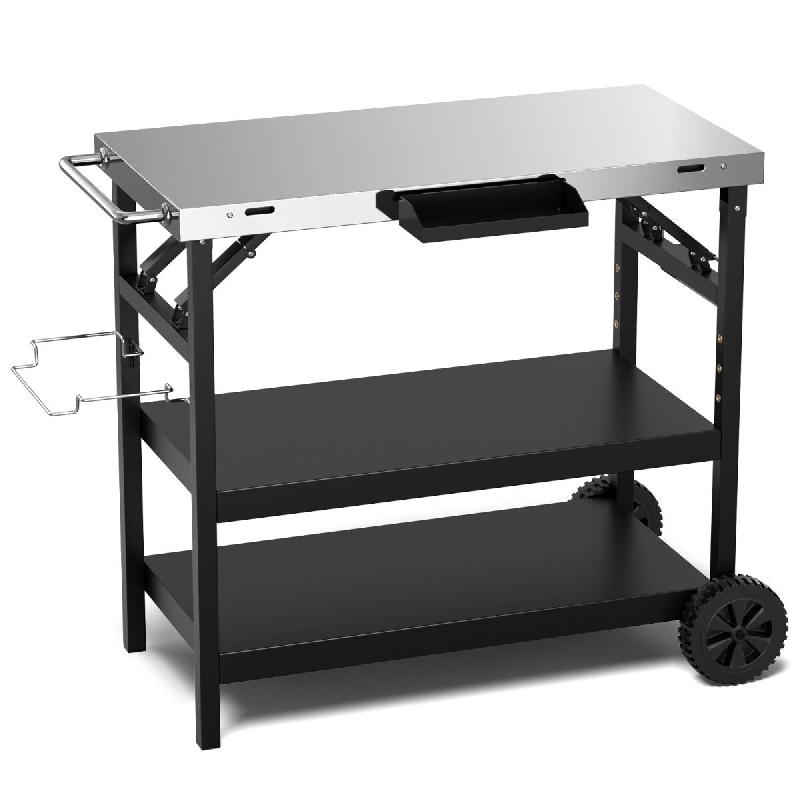 Helloshop26 - Desserte extérieure à roulettes 106 x 52 x 84 cm 3 étagères réglables accessoire pratique style moderne en métal noir 20_0021119 -_0