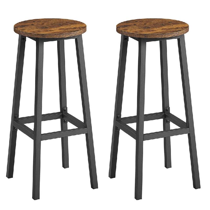 Helloshop26 - Tabourets de bar lot de 2 chaises siège haut cadre métallique montage facile hauteur 74 cm repose-pieds pour cuisine 12_0007751 - mét_0