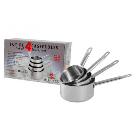 Lot de 4 casseroles inox Prim'Appety De Buyer - Ø 14-16-18-20 cm - Qualité professionnelle avec fond sandwich et queue ergonomique_0