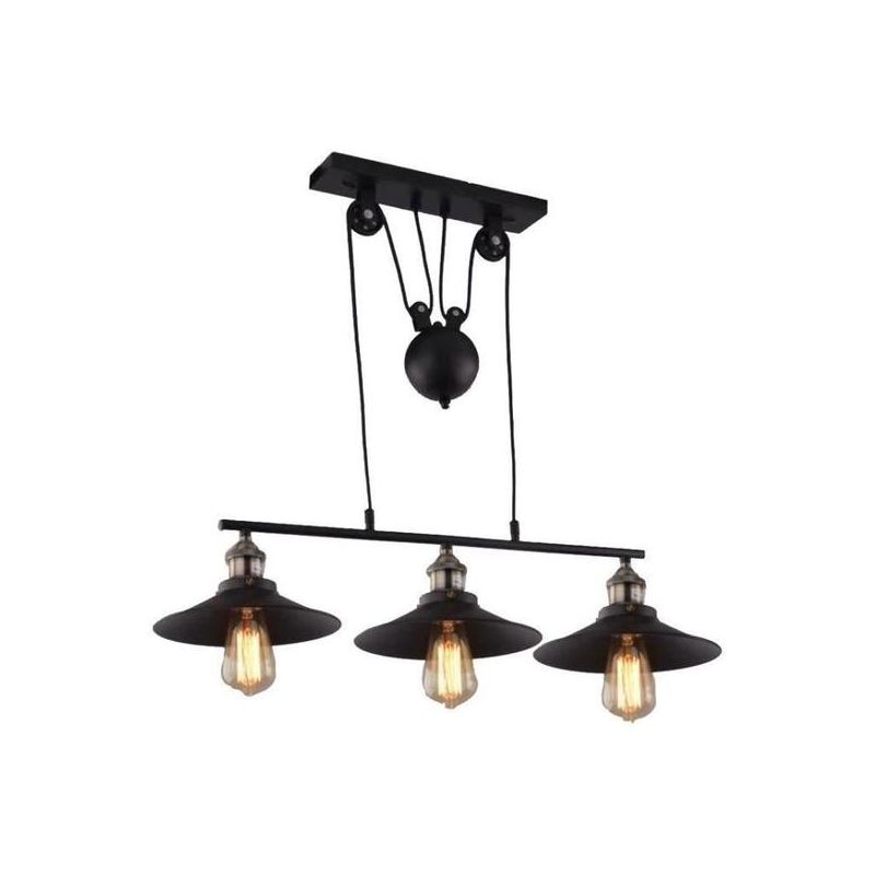 LUSTRE SUSPENSION INDUSTRIELLE EN M?TAL POULIE PLAFONNIER LUMINAIRE AVEC 3 T?TE E27 POUR SALONS CUISINE BAR AXHUP LUSTRE SUSPENSION INDUSTRIELLE EN M?TAL POULIE PLAFONNIER LUMINAIRE AVEC 3 T?TE E27 POUR SALONS CUISINE BAR AXHUP