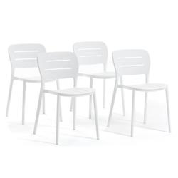 RATTATAN Set de 4 chaises en polypropylène empilables pour extérieur et jardin, bar et restaurant, structure robuste et légère – Dora – Blanc_0