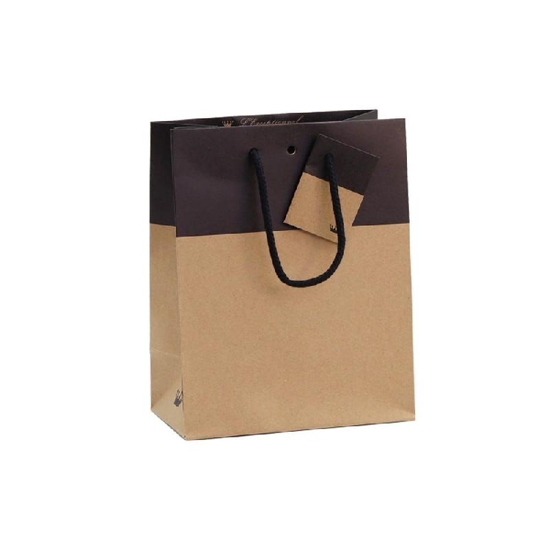 Sac luxe bicolore kraft /noir 18+10x22.7cm - par 10_0