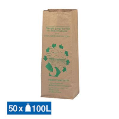 Sacs biodégrables compostables en kraft déchets verts 100 L, lot de 50_0