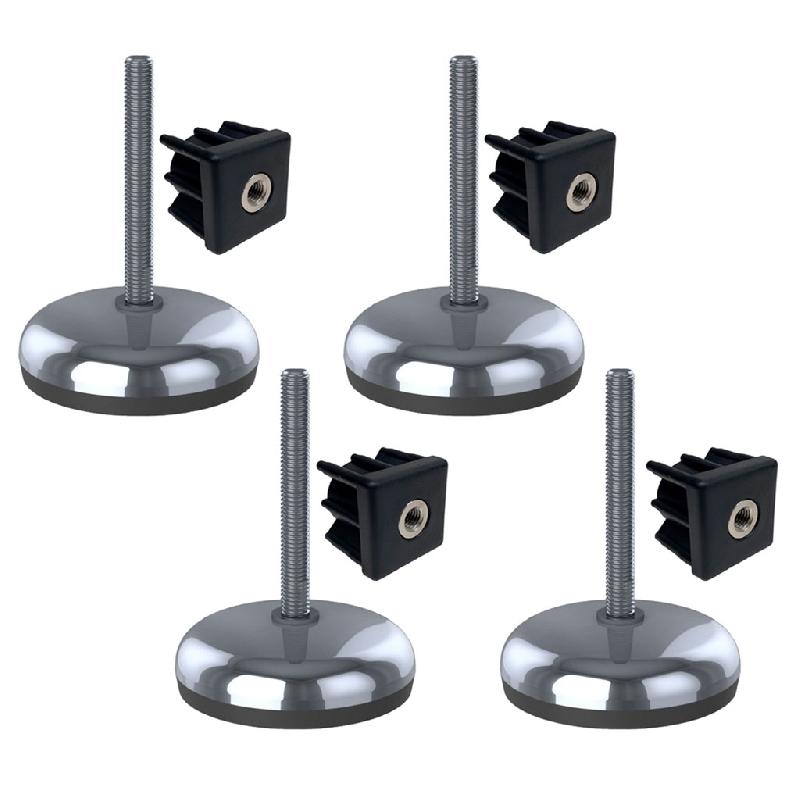 Pied en acier inoxydable 12x100x105mm, base en caoutchouc + inserts 30x30x1.2mm -Set of_0